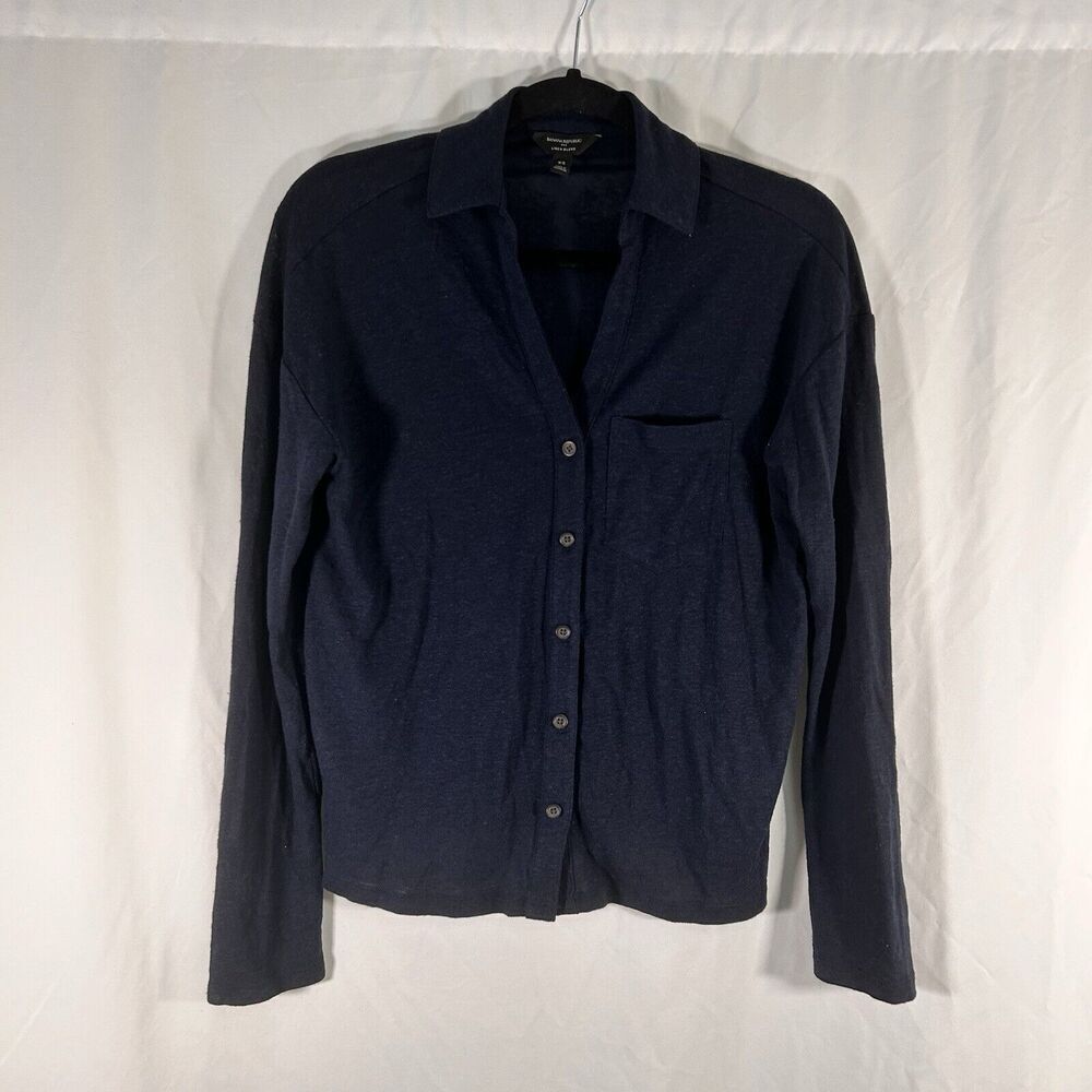 Banana Republic Linen Blend Blouse Women's XS Blue Button Up Long Sleeve Light